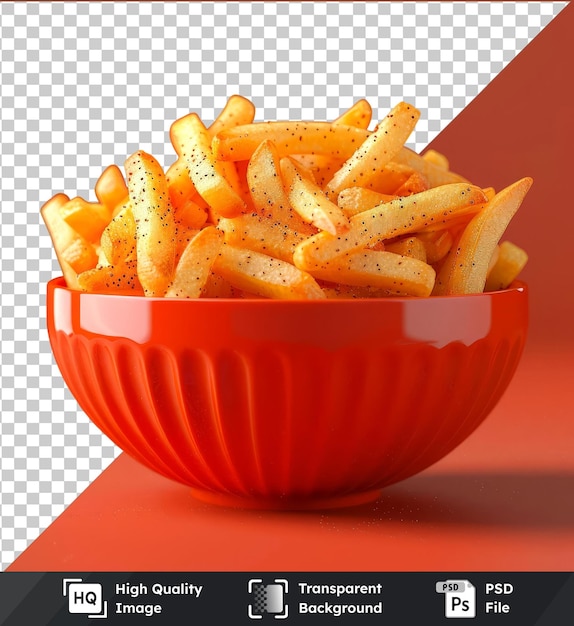 PSD fondo transparente con patatas fritas aisladas en un bocadillo maqueta de un bol de papas fritas
