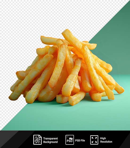 PSD fondo transparente patatas fritas maqueta de primer plano en una mesa azul png