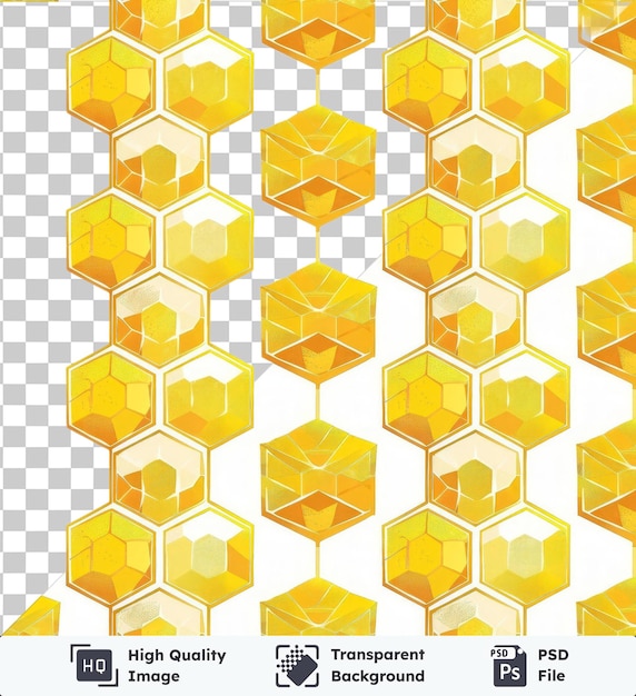 Fondo transparente con patrón de panal vectorial aislado símbolo hexágonos amarillos dorados en un fondo aislado