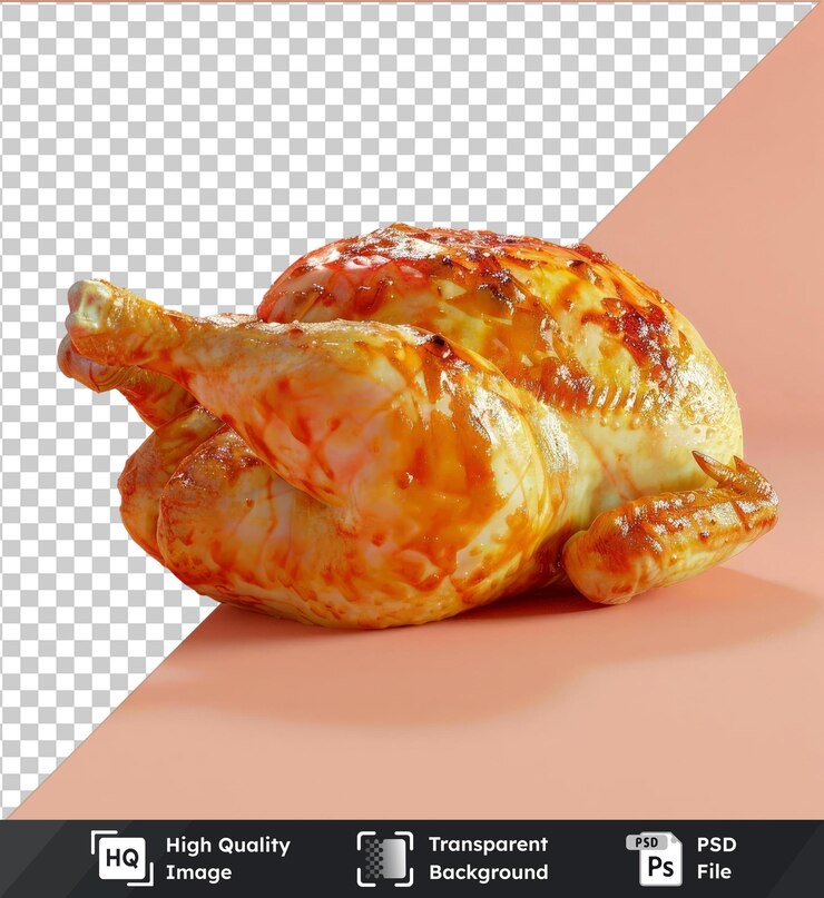 PSD fondo transparente pollo a la parrilla en un fondo rosado