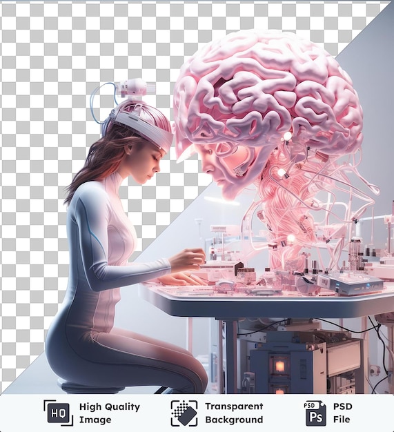 PSD fondo transparente psd 3d neurocientífico que investiga el cerebro