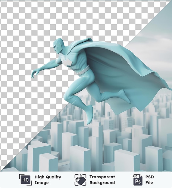 PSD fondo transparente psd 3d superhéroe de dibujos animados volando a través del cielo para rescatar