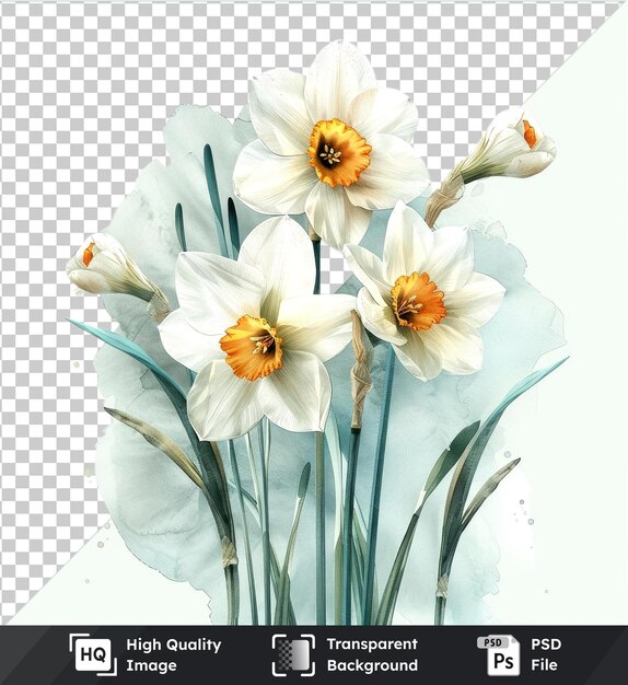 PSD fondo transparente psd acuarela narciso flor clipart y elementos florales