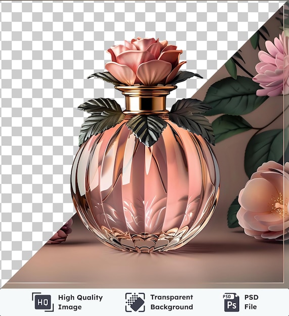 PSD fondo transparente psd una botella de perfume mujeres eau de parfum en hermoso rosa rosa y dorado