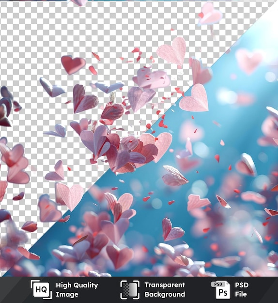 Fondo transparente psd corazones de papel voladores modelo de valentine39s día concepto