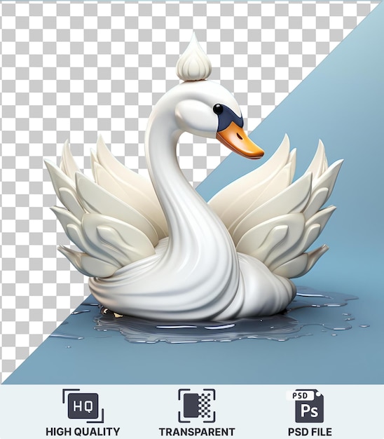 PSD fondo transparente psd d cisne animado nadando con una corona