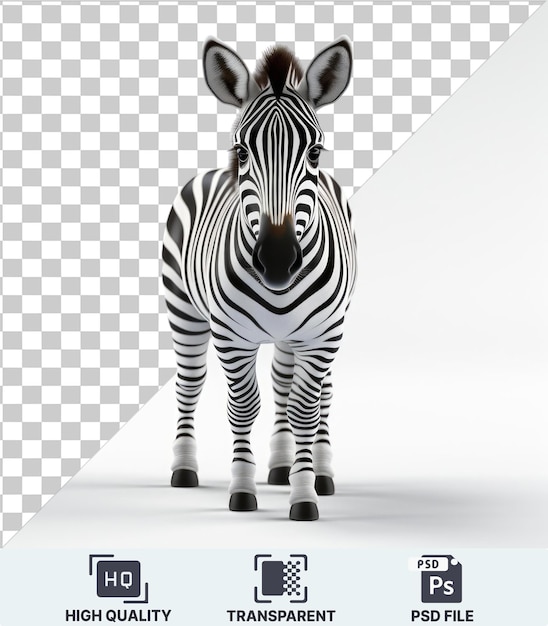 PSD fondo transparente psd d zebra animada troteando con rayas un primer plano de la cabeza y las piernas de una zebra con sus distintivas rayas blancas y negras orejas puntiagudas