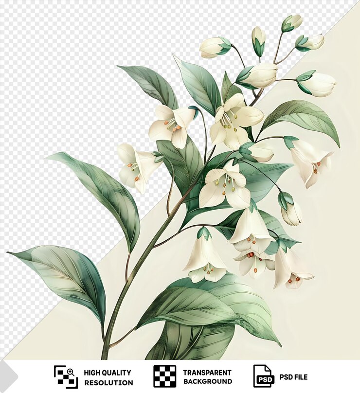 PSD fondo transparente psd delicada acuarela ilustración de lirios blancos con hojas verdes suaves