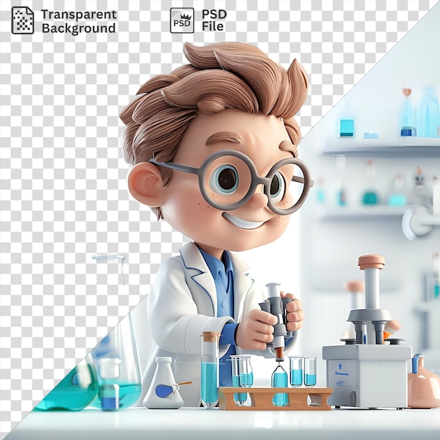 PSD fondo transparente psd dibujos animados de científicos en 3d que llevan a cabo experimentos innovadores en un laboratorio