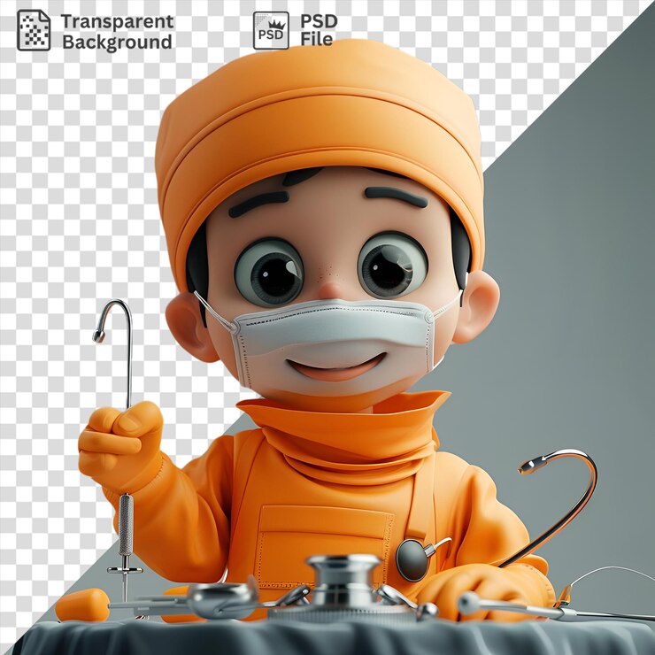PSD fondo transparente de psd dibujos animados de cirujanos en 3d realizando una operación que salva vidas