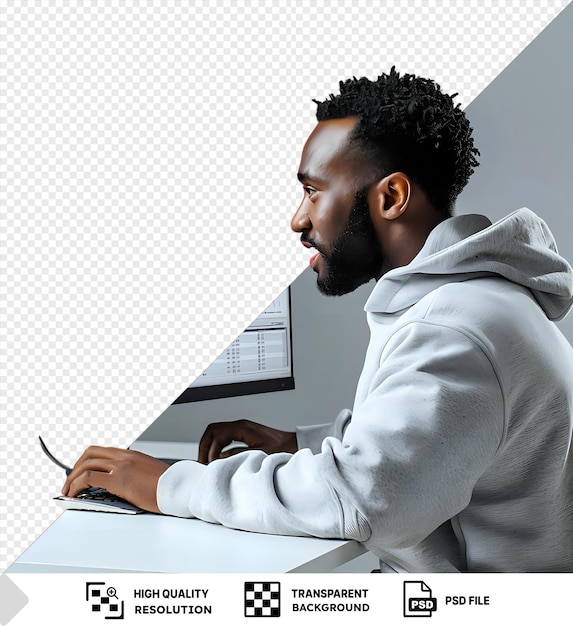 fondo transparente psd empresario preocupado que analiza gráficos financieros en un monitor png