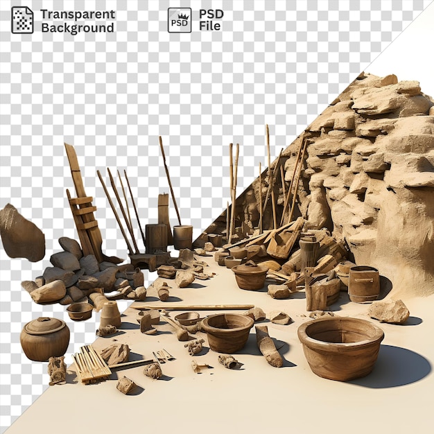PSD fondo transparente psd fotográfico realista arqueólogos excavaciones arqueológicas en el desierto
