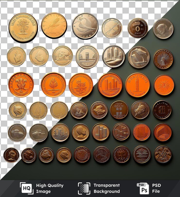 PSD fondo transparente psd fotográfico realista colección de monedas de numismatist_s