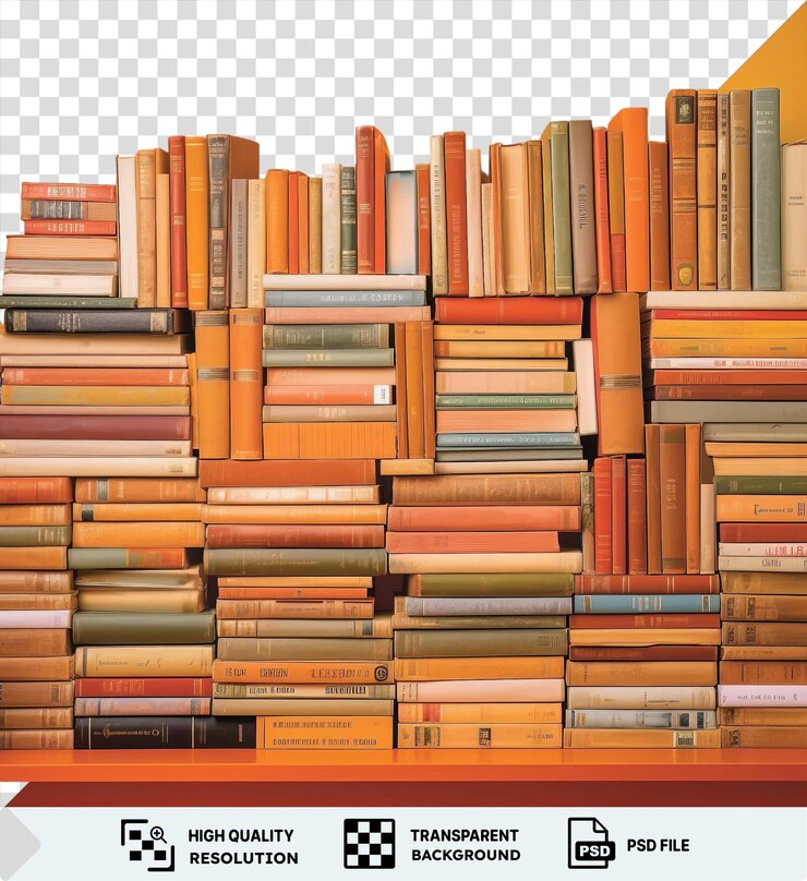 PSD fondo transparente psd fotógrafos realistas bibliotecarios libros de la biblioteca apilados uno encima del otro
