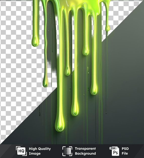 PSD fondo transparente psd luz de neón gotea símbolo vectorial color verde eléctrico en una pared negra