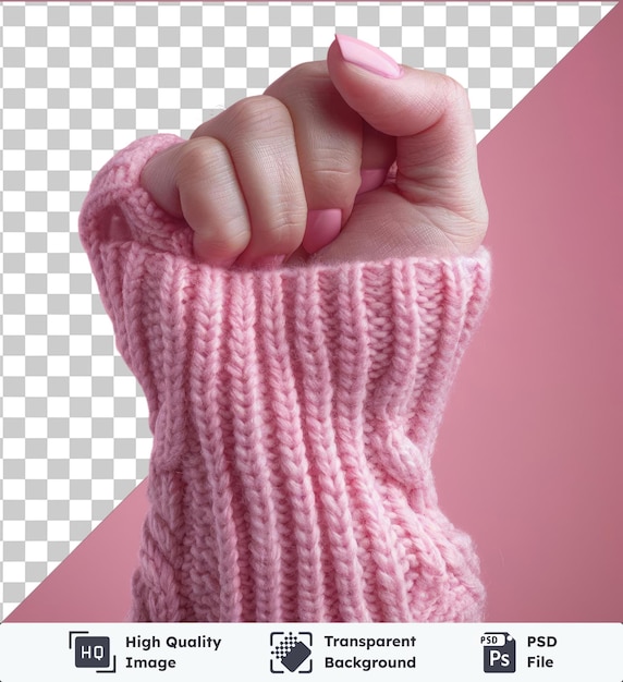 PSD fondo transparente psd mano femenina con dedos golpeados en un fondo rosado