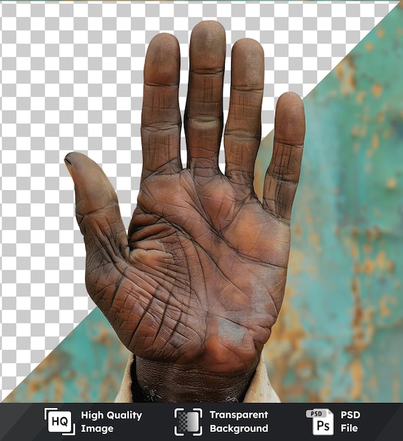 PSD fondo transparente psd mano de hombre negro anónimo con la palma hacia arriba