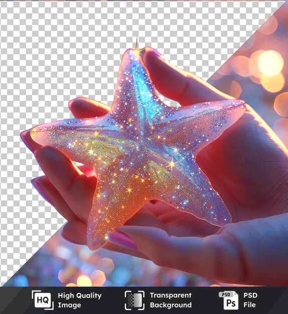 Fondo transparente psd mano que sostiene una maqueta de estrella de navidad