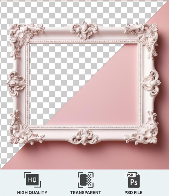 PSD fondo transparente psd un marco de imagen en una pared rosada