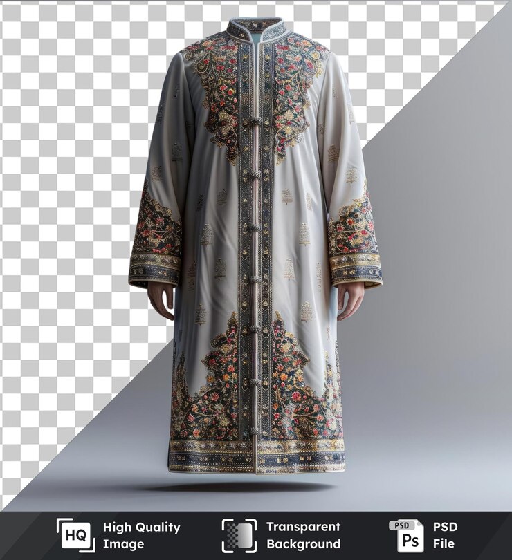 PSD fondo transparente psd ramadán kurta tradicional con un patrón floral