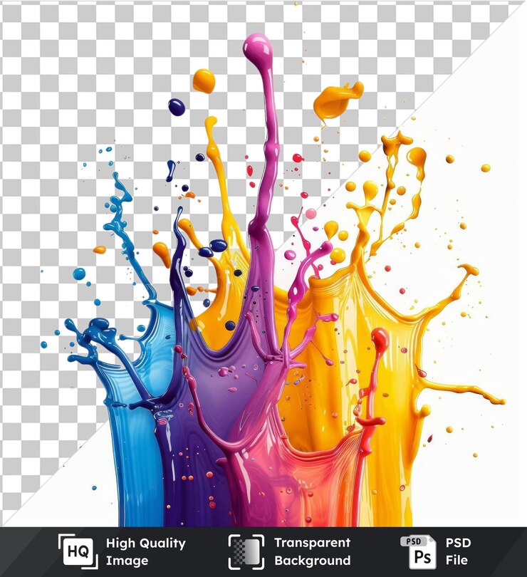 PSD fondo transparente psd tinta de neón salpicaduras símbolo vectorial choque vibrante de color en el aire