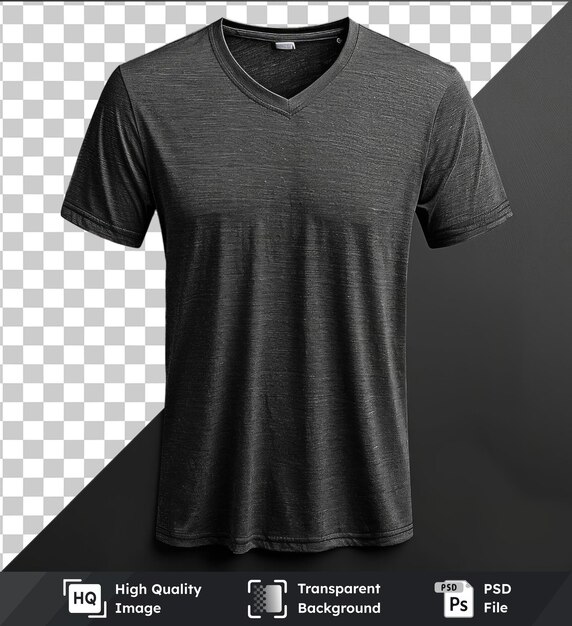 PSD fondo transparente psd vista frontal captura una camiseta de primera calidad etiqueta de tela de materiales técnicos grises