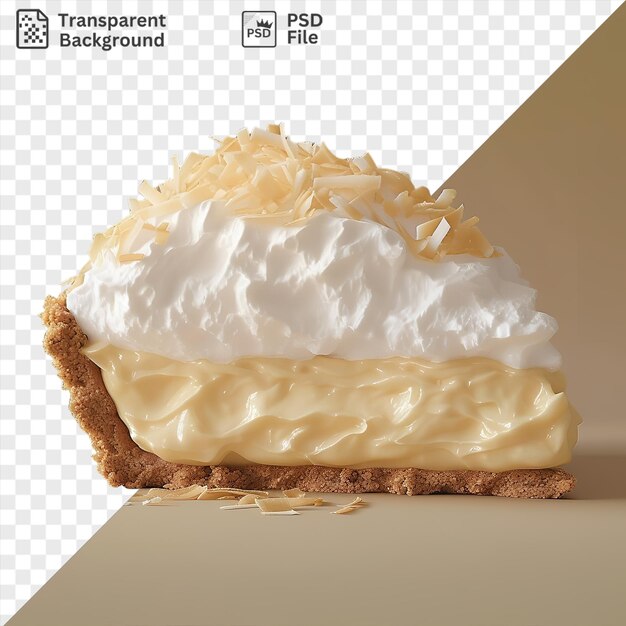 fondo transparente rebanada esponjosa de pastel de crema de coco en una mesa