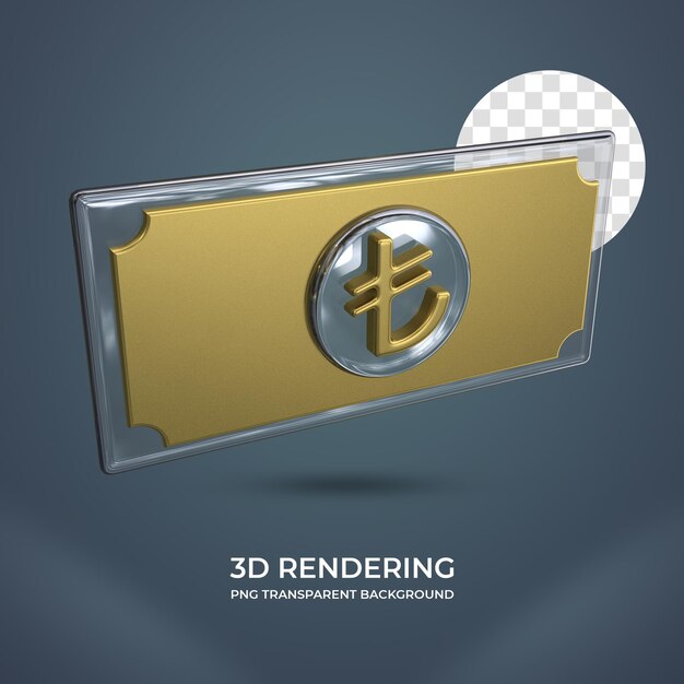 Fondo transparente de renderizado 3d de moneda lira realista