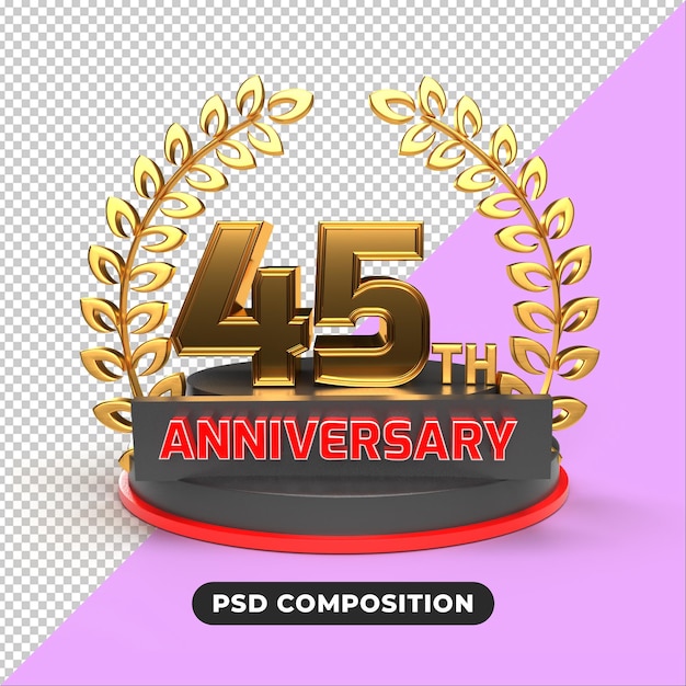 PSD fondo transparente de la representación 3d del 45 aniversario