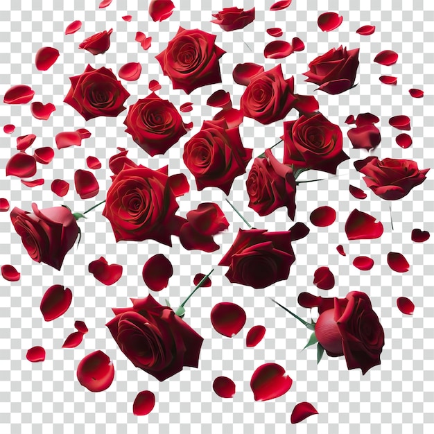 Fondo transparente de rosas rojas esparcidas