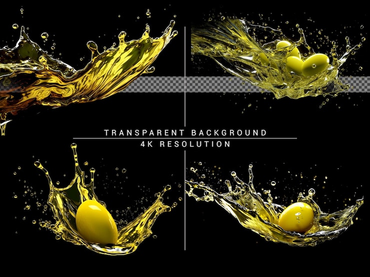 PSD fondo transparente de salpicaduras de aceite de oliva