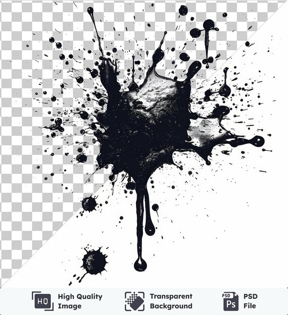 Fondo transparente con salpicaduras de grunge aisladas símbolo vectorial rebelde salpicadura de tinta negra y blanca