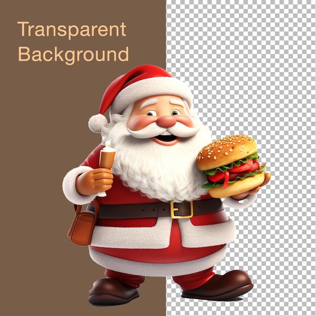 Fondo transparente Santa Claus comiendo una hamburguesa