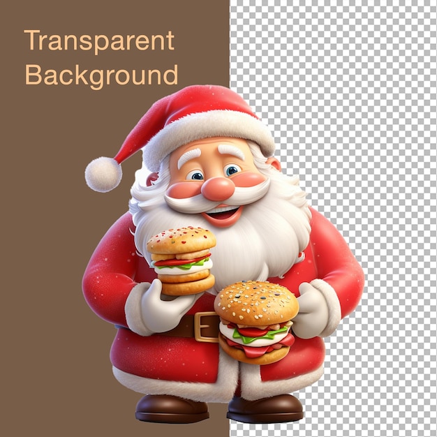 Fondo transparente Santa Claus comiendo una hamburguesa