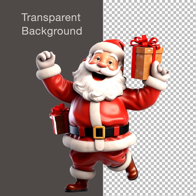 PSD fondo transparente santa claus llevando cajas de regalos