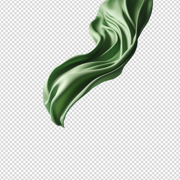 PSD el fondo transparente de la seda verde que fluye está aislado