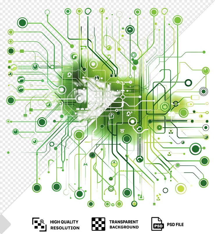 PSD fondo transparente símbolo de circuitos vectoriales abstractos tecnología verde en un fondo aislado