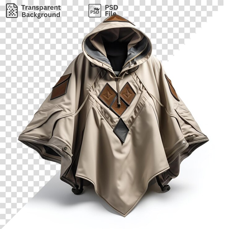 PSD fondo transparente de un trench coat con una rueda negra y un bolsillo negro y gris