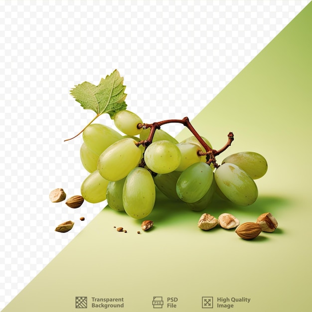 Fondo transparente con uva verde aislada y nueces