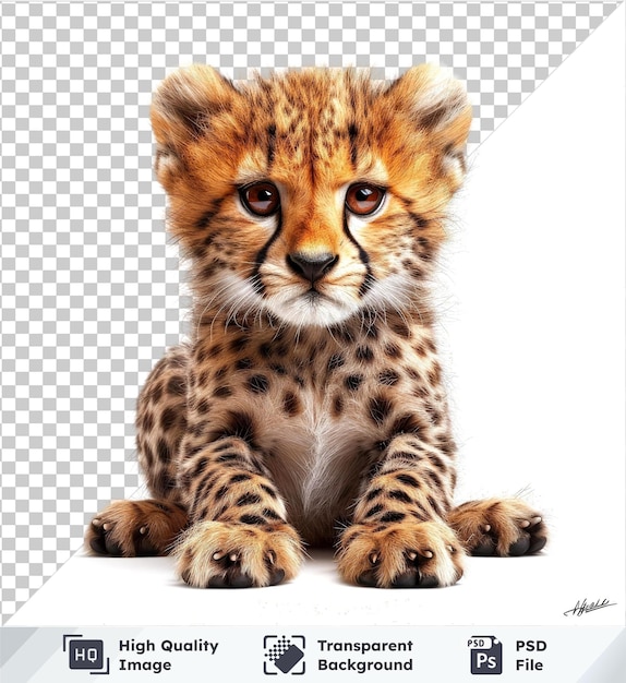 PSD fondo transparente con vector aislado bebé guepardo lindo orejas marrones patas ojos nariz negra