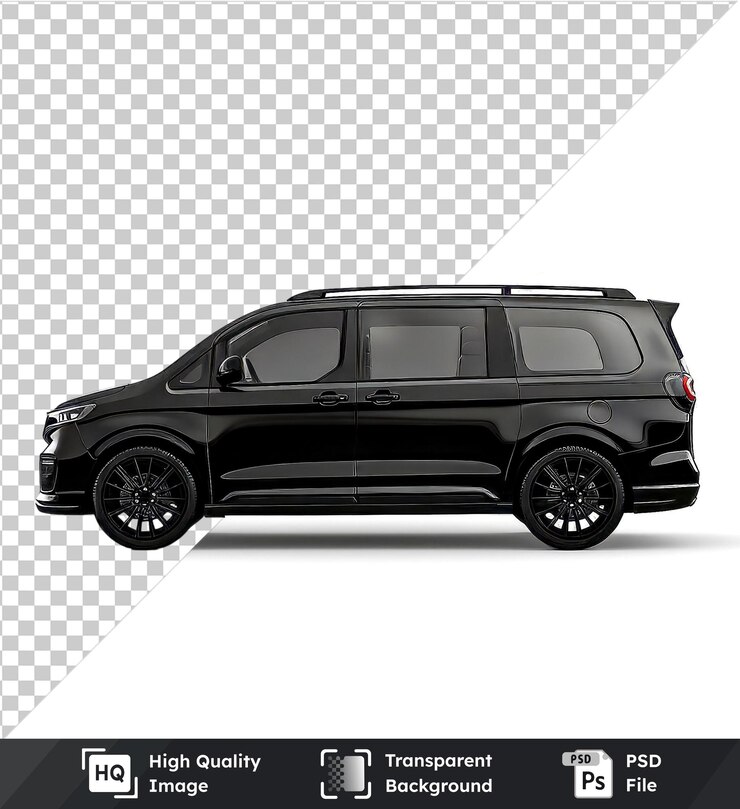 PSD fondo transparente con vista lateral de minivan negra aislada aislada en un fondo transparente