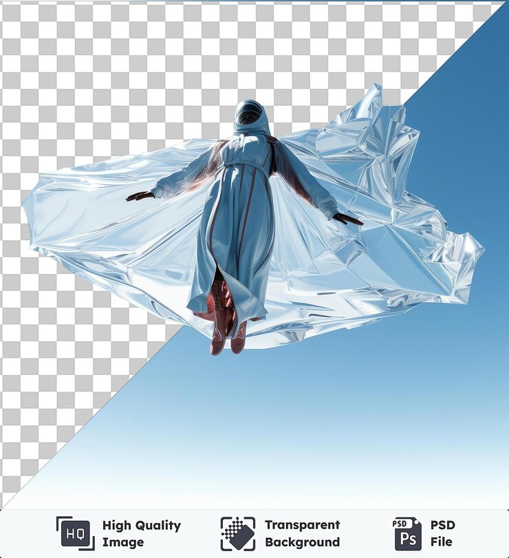 PSD fondo transparente con volante de traje de alas 3d aislado que se desliza por el aire