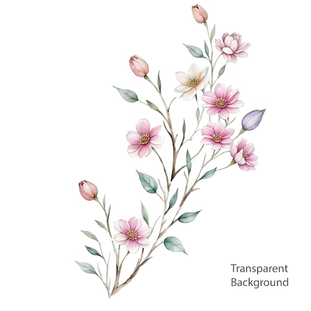 fondo trasparente dell'illustrazione del ramo del fiore