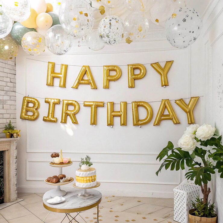 PSD fondo vectorial de felicitaciones de cumpleaños texto de felicitación de aniversario con banderas de caja de regalos y fiesta