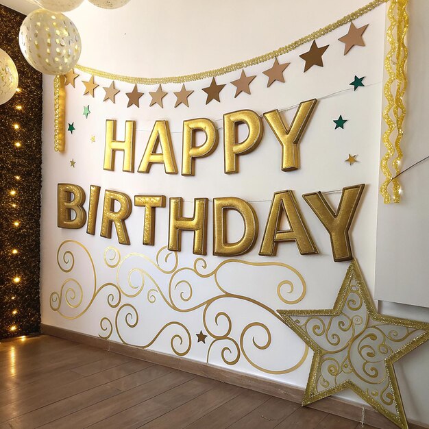 Fondo vectorial de felicitaciones de cumpleaños Texto de felicitación de aniversario con banderas de caja de regalos y fiesta