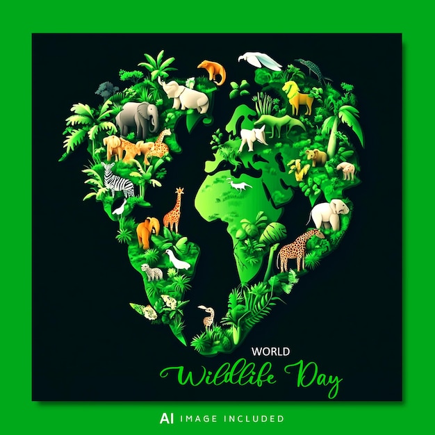Un fondo verde con animales y árboles para todos los animales salvajes