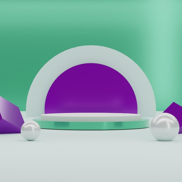 Un fondo verde y morado con un círculo morado y una bola plateada.