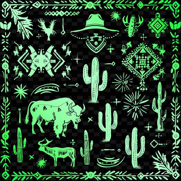 PSD un fondo verde y negro con una vaca y un cactus