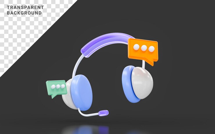 PSD fone de ouvido com aparência minimalista de sinal de mensagem no conceito de renderização 3d de fundo escuro para comunicação