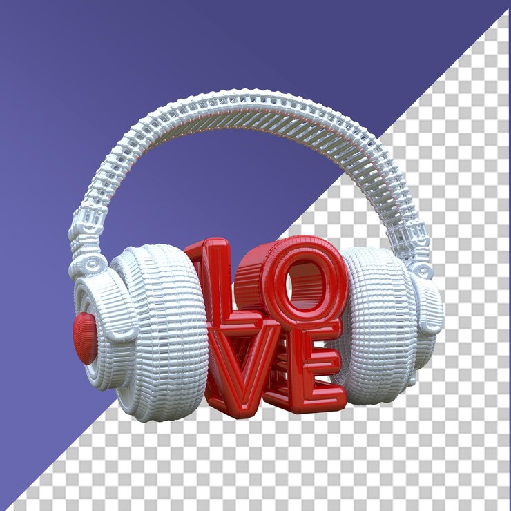 PSD fone de ouvido dj love branco e vermelho